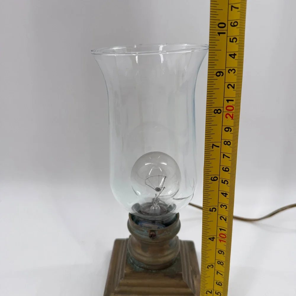 Vintage Brass Hurricane Accent Lamp Glass Chimney Colonial Library Style 9